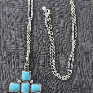 Silver Necklace with Blue Pendant
